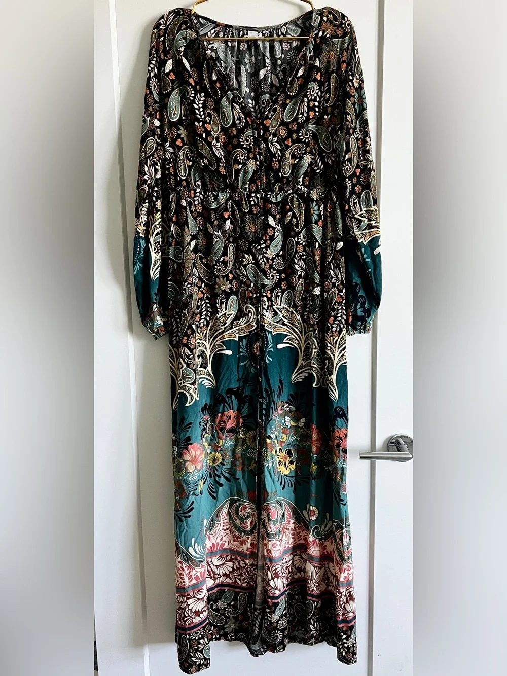 O’Neill Weslynn Boho Paisley Floral Maxi Dress Size Medium Teal Resort Dress - Picture 9 of 16